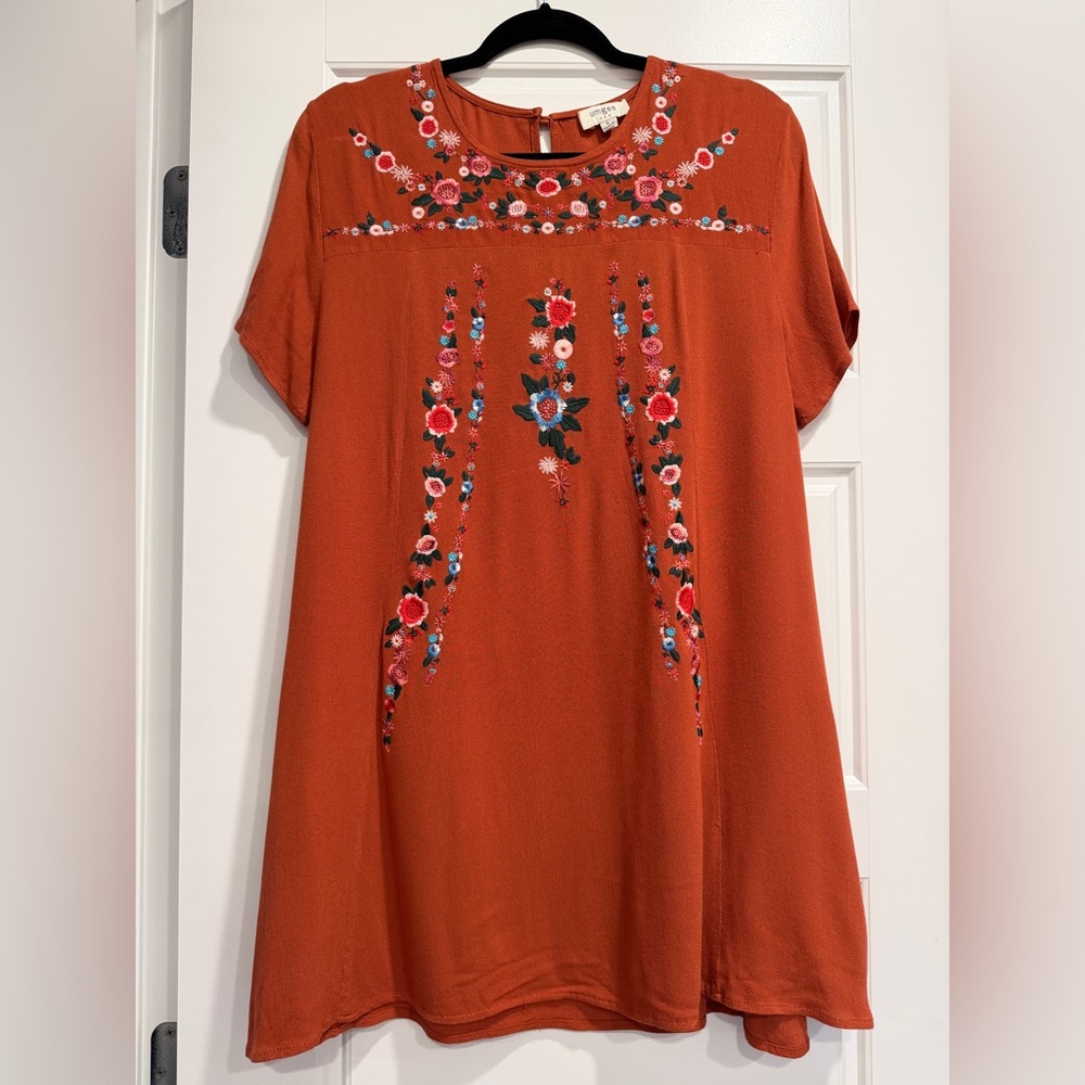 Umgee Floral Embroidered Mini Dress Size Small Boho Southwest Western Breezy